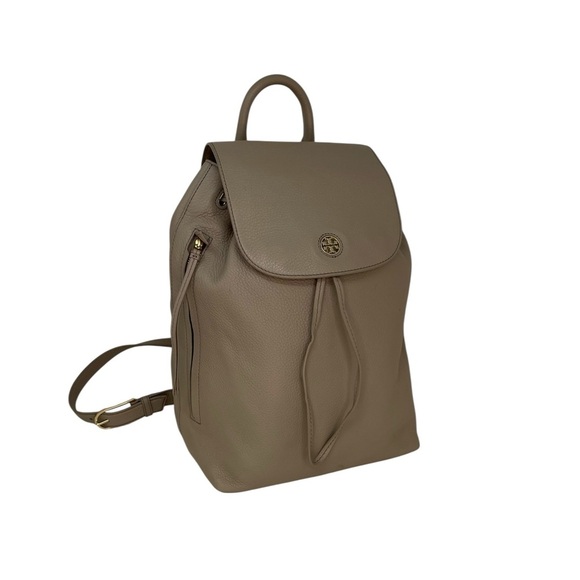 TORY BURCH Backpack Taupe Brown Leather Flap Top Drawstring Adjustable Straps main image 13